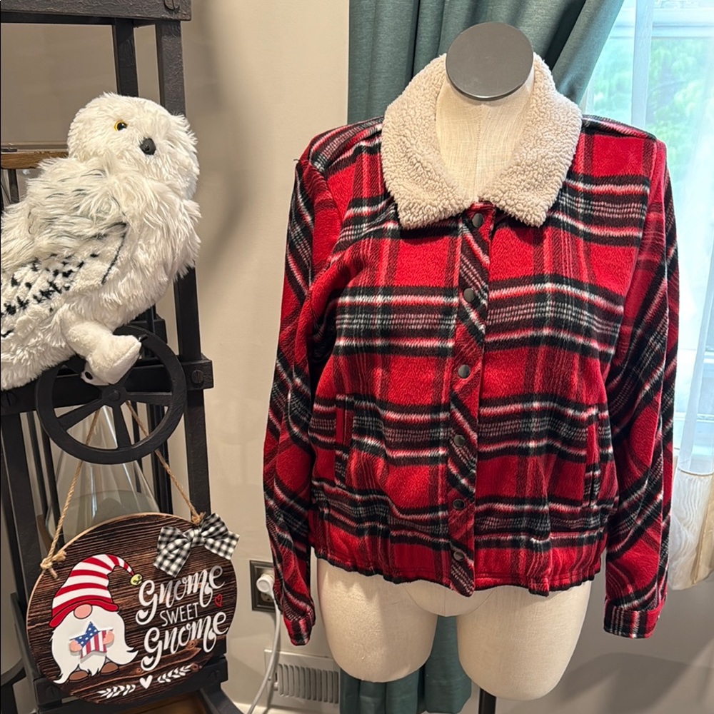 Christopher & Banks Red Plaid Bomber Jacket